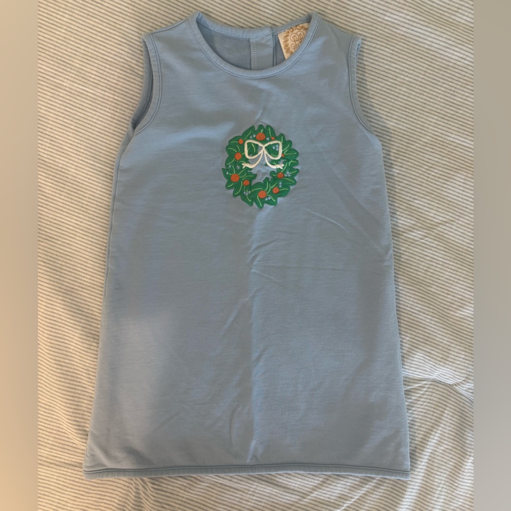 TBBC Blue Sleeveless Holiday Dress with Wreath